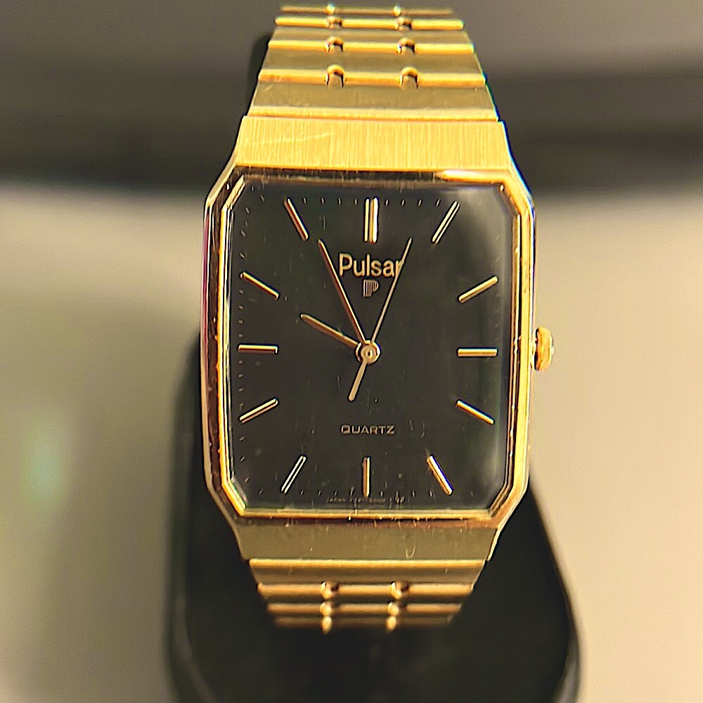 Vintage Pulsar Brushed Gold Toned Chamfer Tank Watch